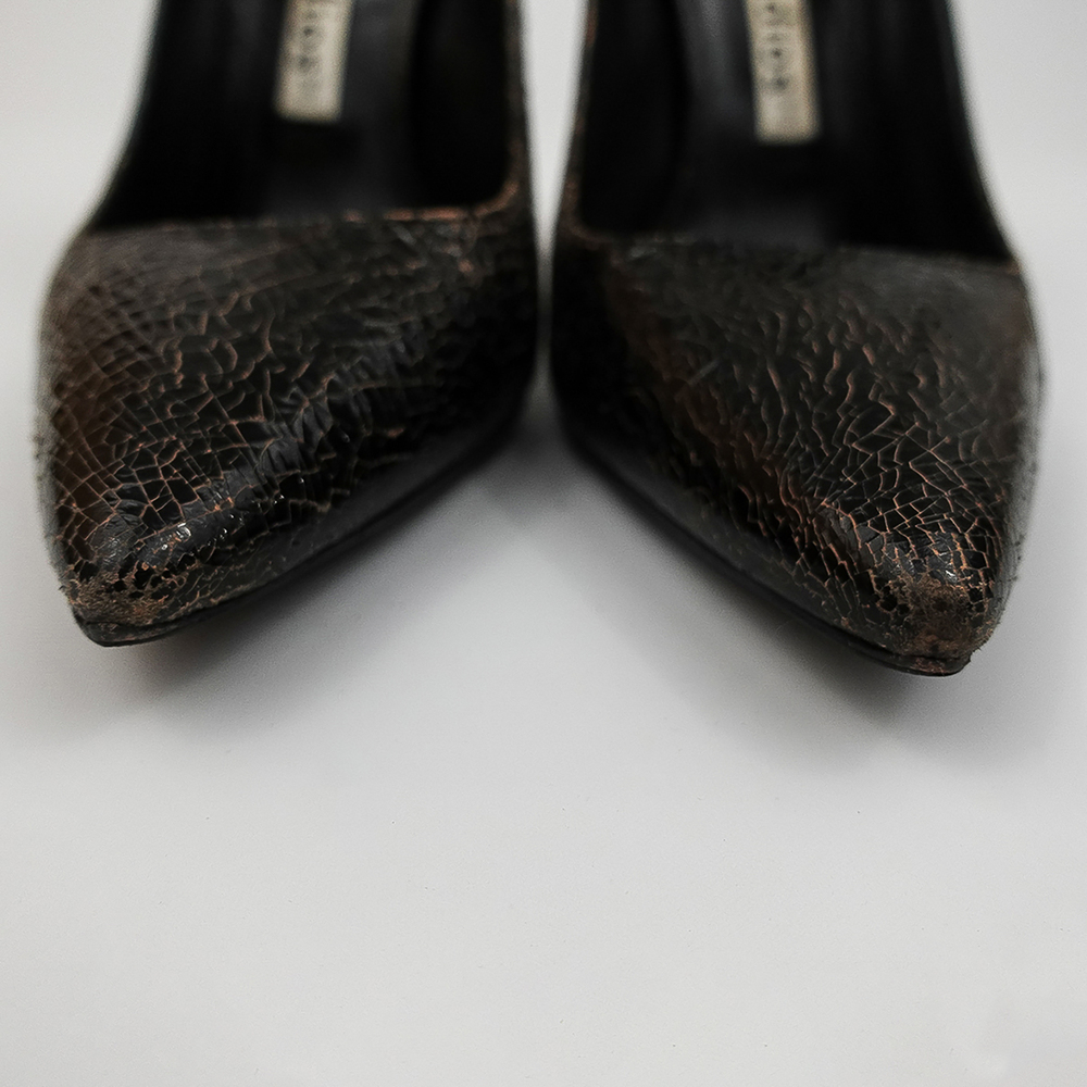 Acne Studios Black Brown Crackle Paint Leather Pointed Toe Pumps - DE 38/US 7.5 - Picture 11 of 12